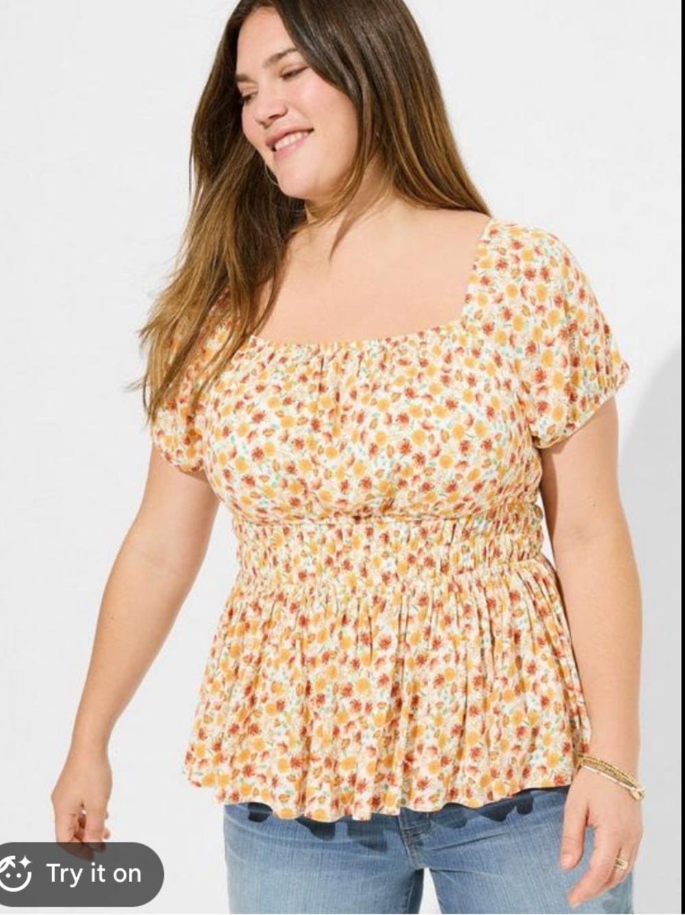 torrid Floral Smocked Peplum  in Yellow and Orange